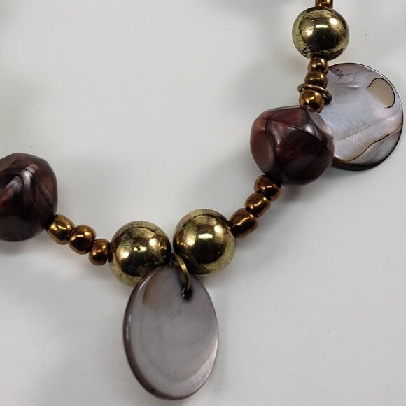 Women's Gold-Tone, Colorful Various Beads sizes & Grey Shell Discs Necklace, 34" - Picture 3 of 6